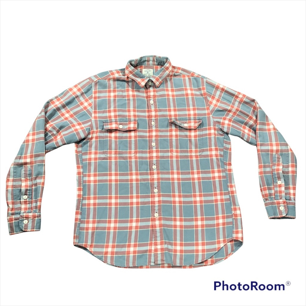 J.Crew Mens Long Sleeve Flannel Shirt Size Medium Plaid Blue Red 100% Cotton M